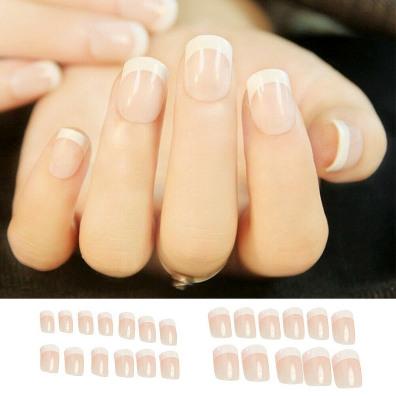 2Women French Short Full Cover False Nails Art Tips Manicure Glue