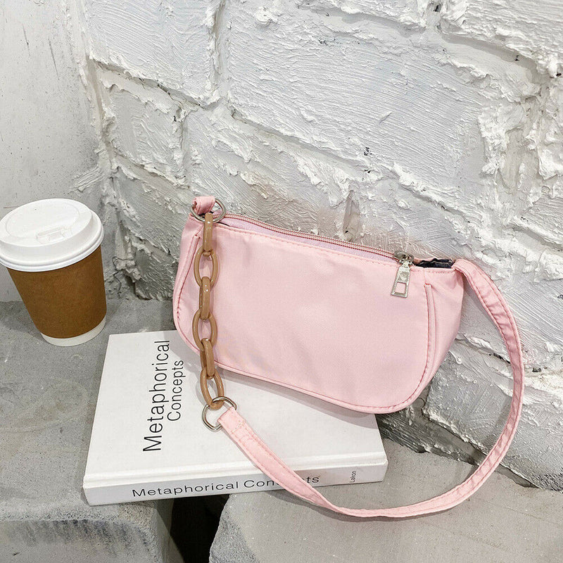 Women Casual Handbag Simple Nylon Daily Female Totes Shoulder Bags (Pink)