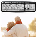 107 Keys USB Wired Large Print White Keys Black Letter Keyboard for Elderly