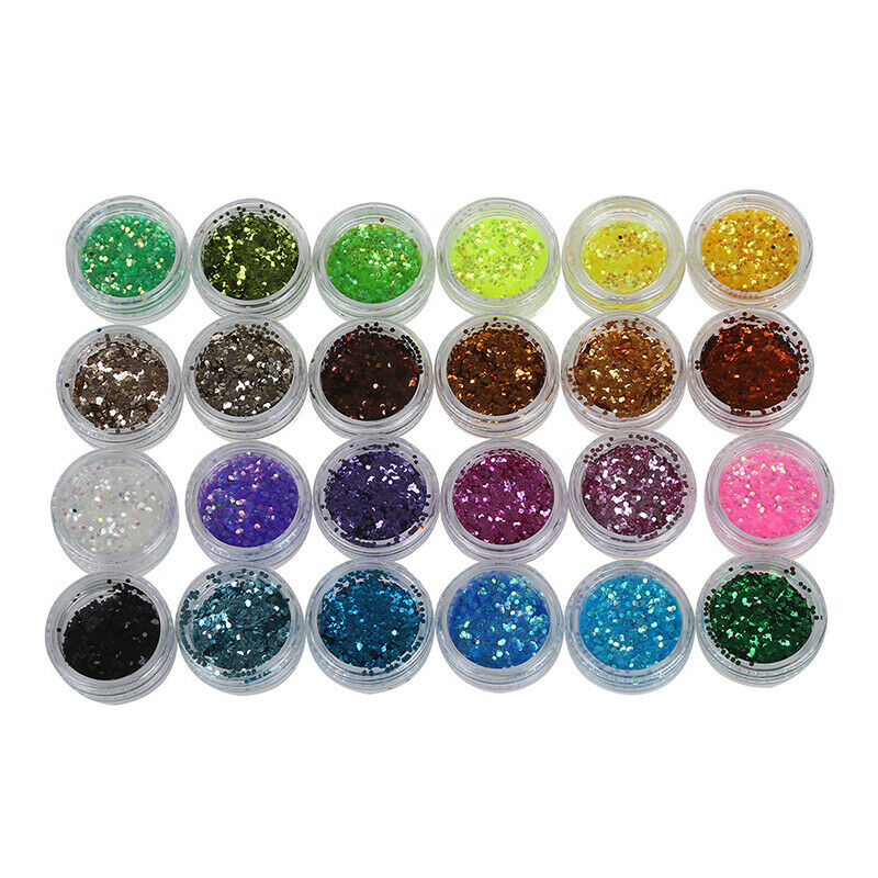 Lot 24 color sequin glitter deco chips nail manicure acrylic gel. X3Y9