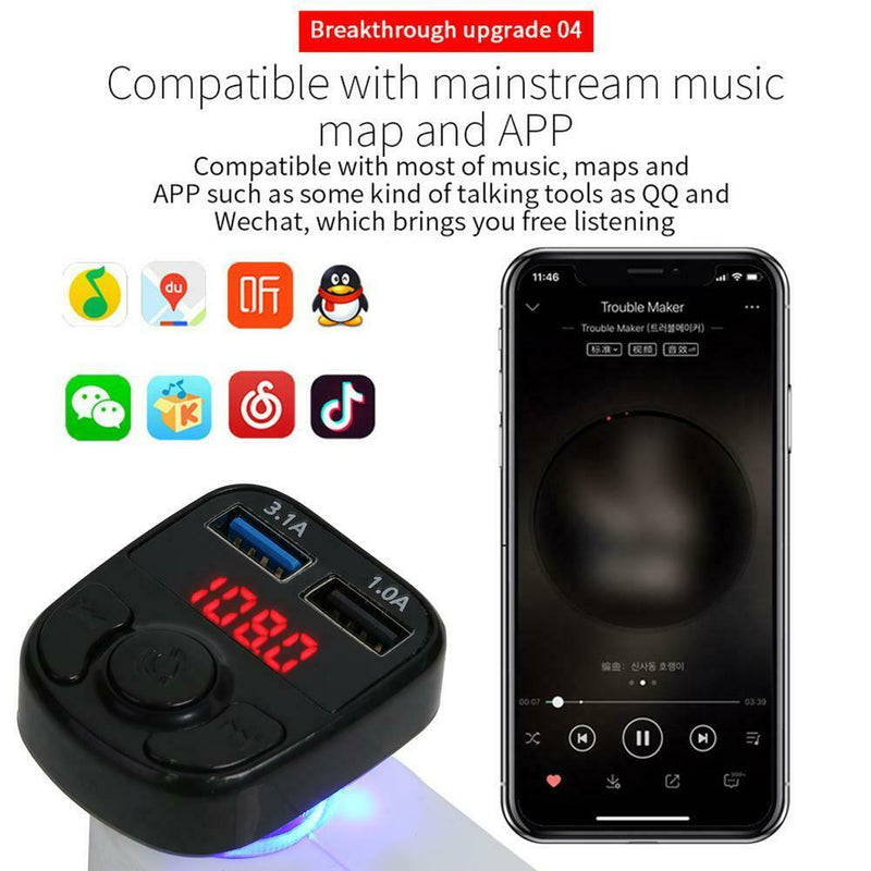 X22 3.1A LED Screen Handsfree Car Charger Wireless Bluetooth 5.0 FM Transmitter