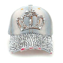 Vogue Women Denim Jean Rhinestone Sparkle Stud Bling Crown Baseball Cap Hat ME