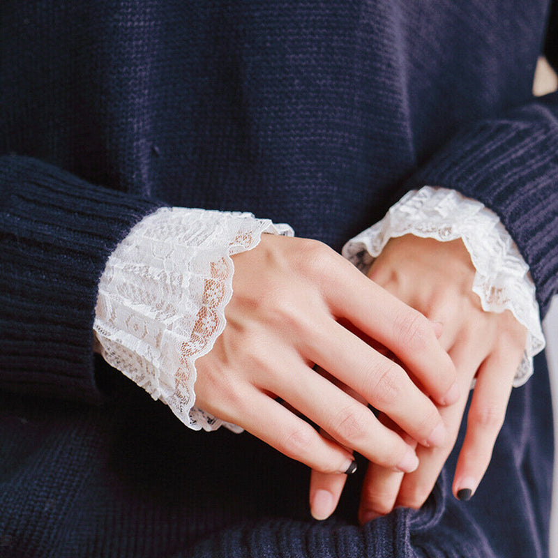 Women Bracelet Bridal Drop Flower White Lace Arm Warmer Cuff Sweet Wristband