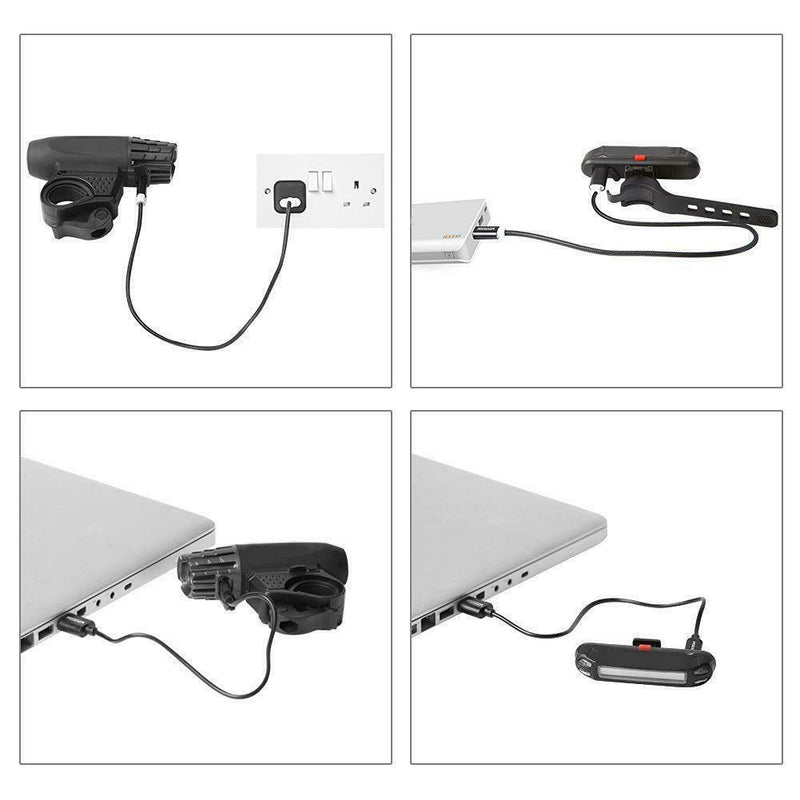 Waterproof MTB Bike USB Recharge Front Handlebar Light +Rear Tail Lights