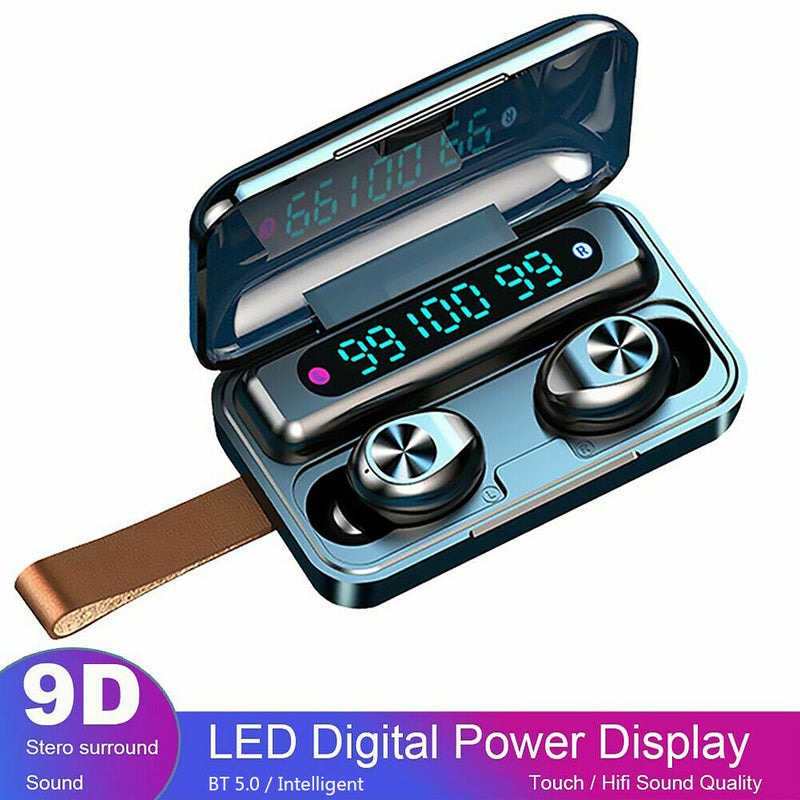 F9-12 Bluetooth Earphones Power Display Touch Microphone In-Ear Headset w/ Rope