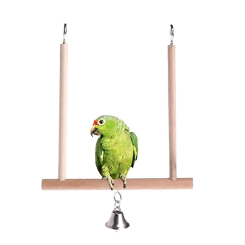 Bird Perch Parrot Play Toys Stand Holder natural Wooden Swing Bel Cage HangingJR