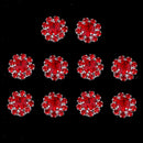 10X Clear Rhinestone Crystal Alloy Flower Embellishment Flat Back Button RED