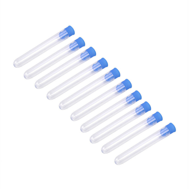 10PCS 12*75mm Clear Borosilicate Glass Lab Test Tubes Rimless Pyrex & Push Caps