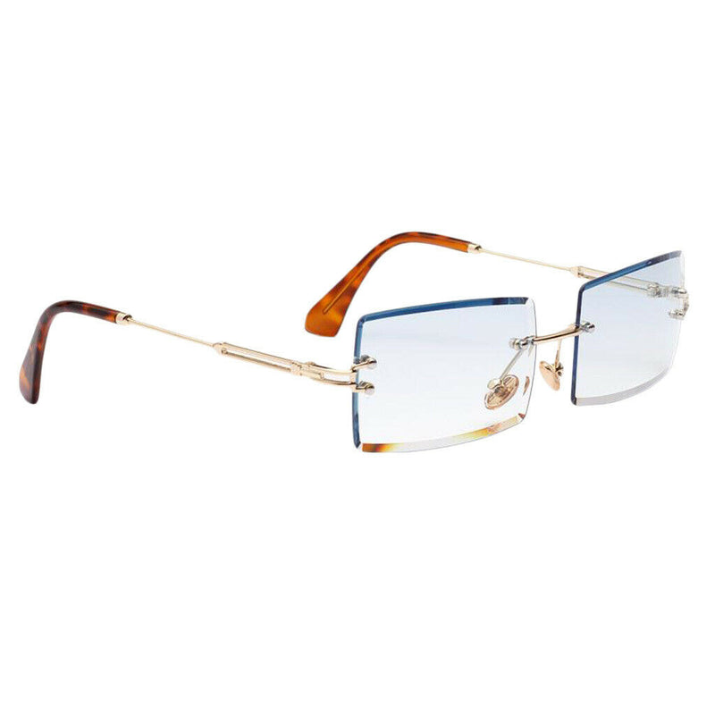 Ladies Rimless Sunglasses Party Tinted Lens Metal Frame Eyewear UV 400 Blue