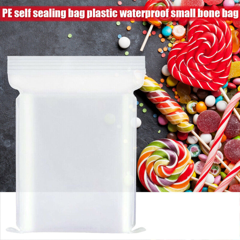 100pcs Waterproof Transparent Seal Bag Plastic Zips Shut Food Storage Bags