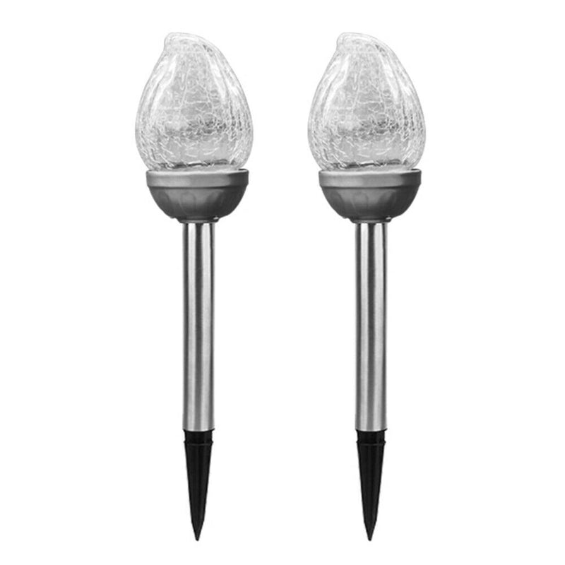 2pcs Steel Solar LED Crackle Lamp Spike Peach Shape Outdoor Landscape Light A