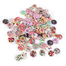100pcs Mixed Flower Wooden Sewing Buttons for Scrapbooking 2 Holes 25mm
