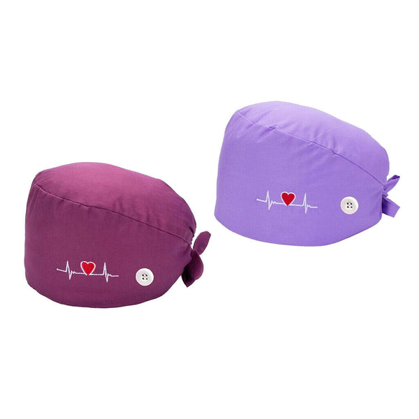 2pcs Womens Fashionable Printed Scrub Cap with Buttons Sweatband Headwear