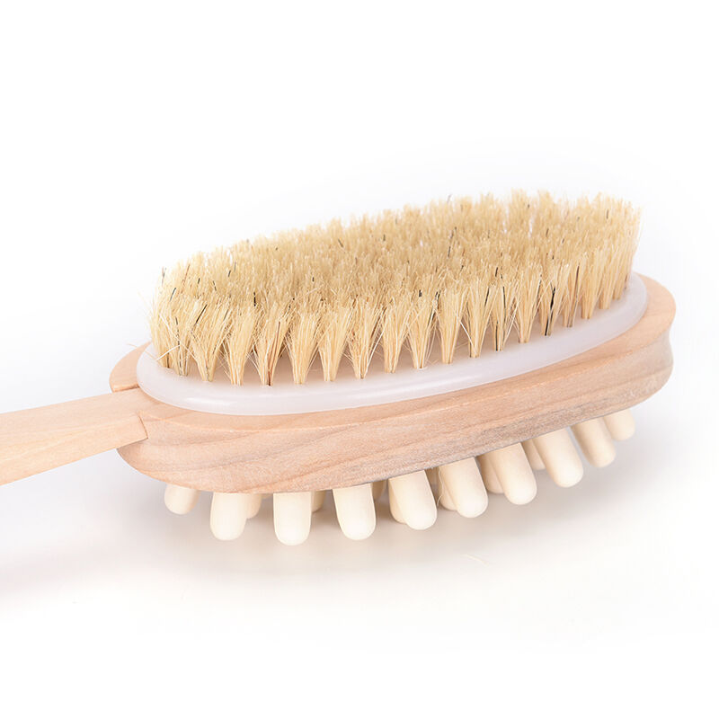 Natural Bristles Scrubber Long Handle Wooden Shower Brush Body Massage Brushe BX