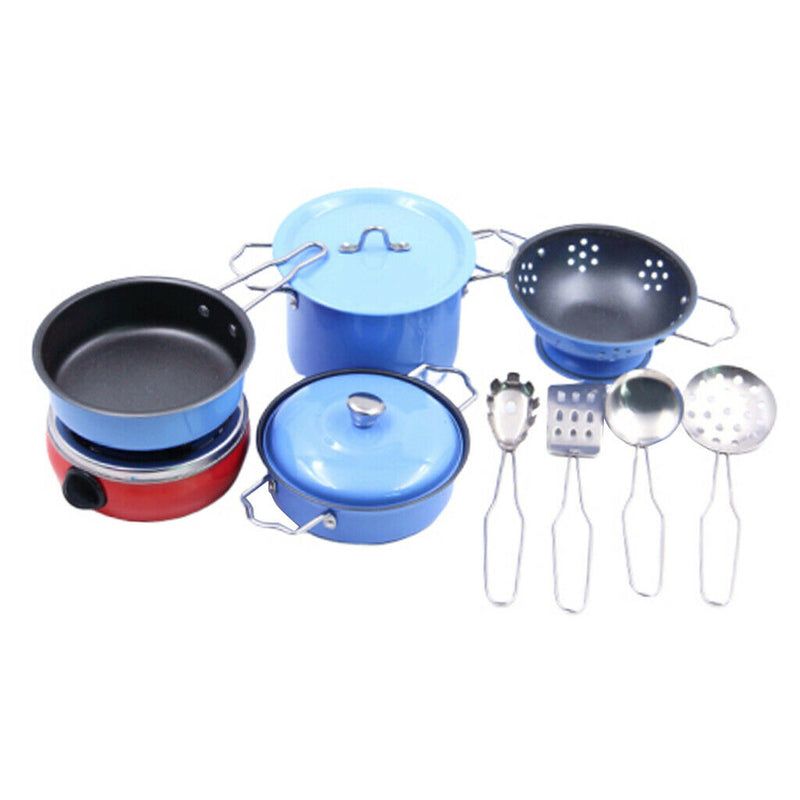 11Pcs Kitchen Pretend Play Stainless Steel Toys with Cooker & Pots Pans & Spoon