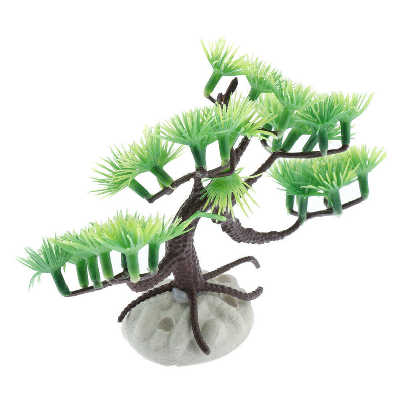 High Grade Artificial Green Curved Pine Tree Plastic Plants Aquarium Decor