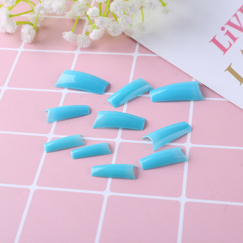 500pcs French Tips False Nail Half Cover Acrylic Gel Nail Art Tool (Blue) A