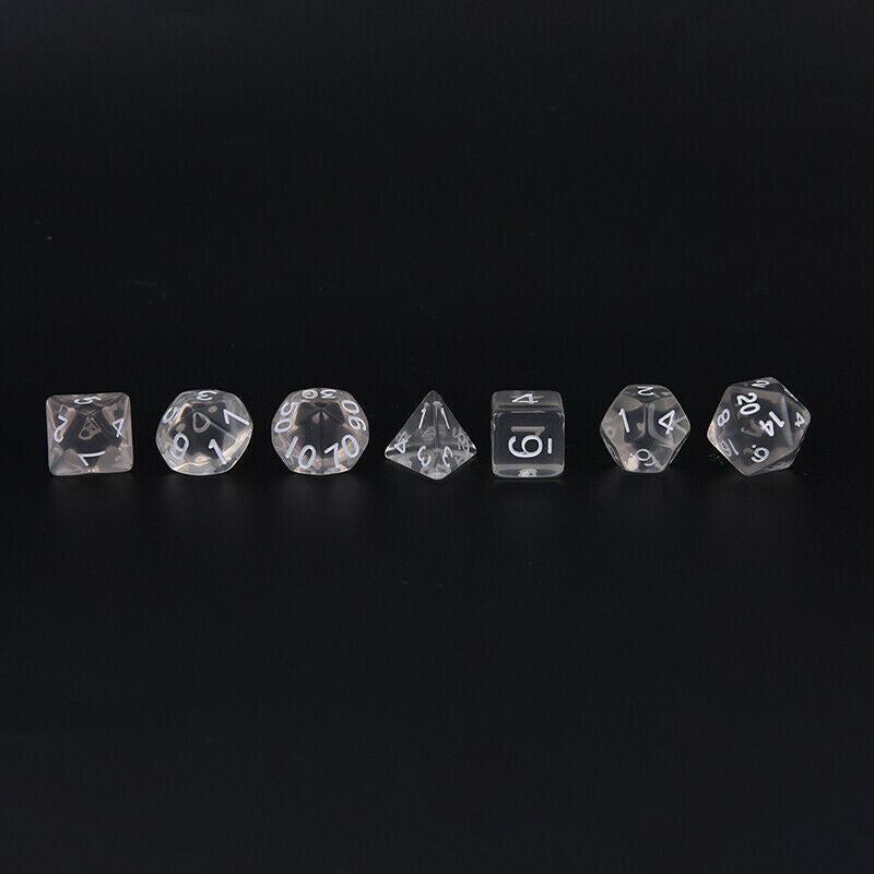 7pcs/lot White Polyhedral Transparent Dices Multi-side With Cloth Bag For Game-+