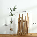 1 Set Glass Vase Tube Shape Clear Flower Bottle With Wooden Shelf Wood Stan K6K6