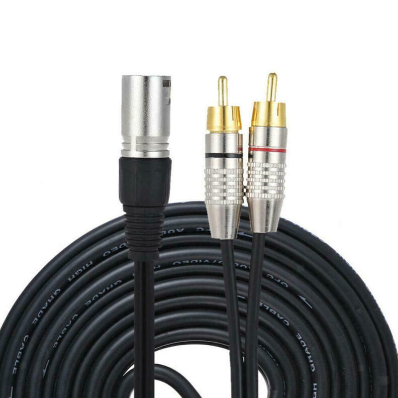 Double RCA Male to XLR Male Jack Microphone Cable Y-Splitter Connector 5M