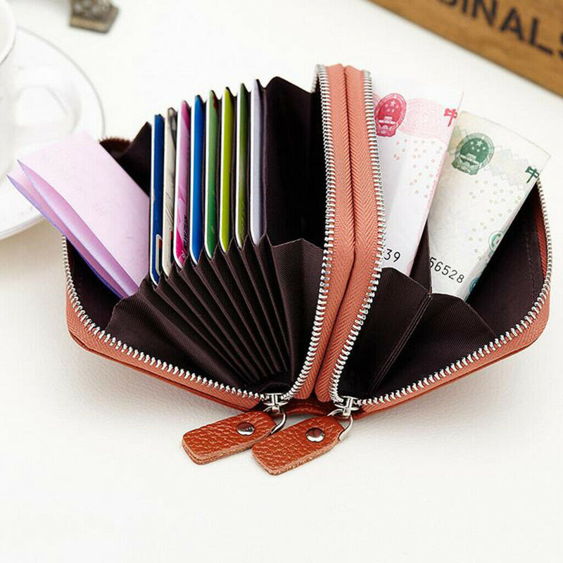 Leather Unisex Credit Card Holder Zipper Wallet Business Cards Case Purse Travel