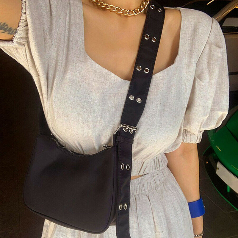 Women Nylon Shoulder Bag Street Zipper Purses Messenger Underarm Handbags