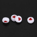 500PCs White Red Love Heart Acrylic Flat Round Beads 7mm(2/8 inch) Dia.
