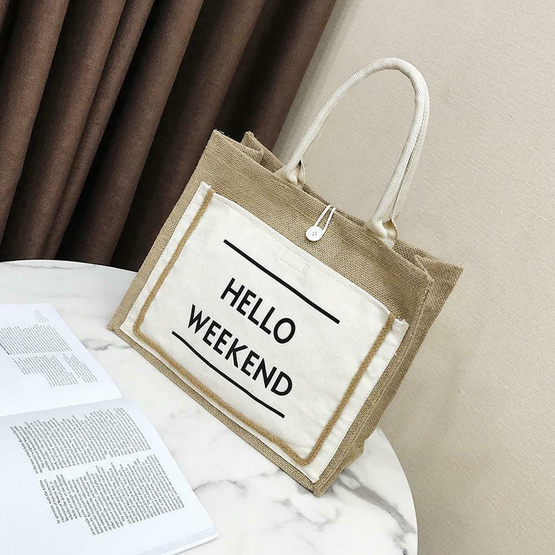 Women Linen Tote Casual Shoulder Bags Fashion Lady Print Handbags (White L) A