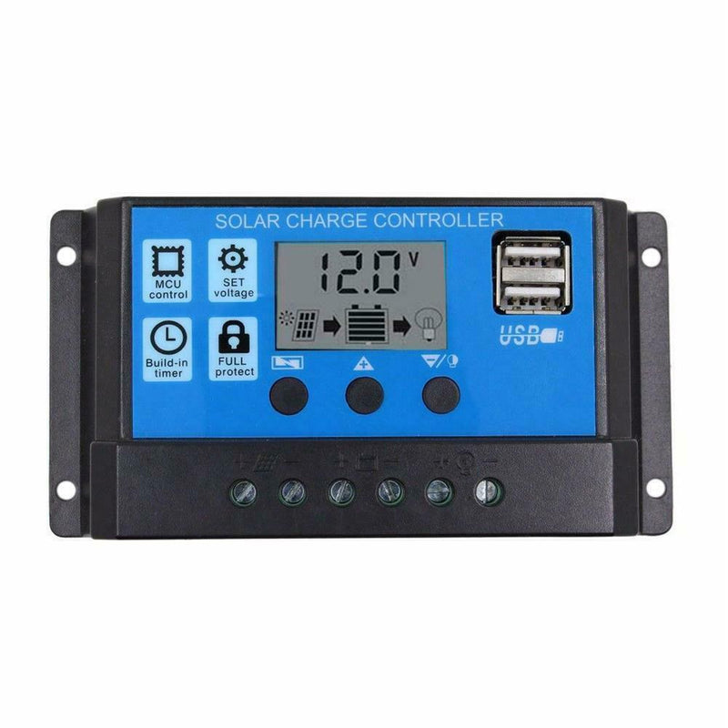 12V/24V LCD Auto Solar Charge Controller PWM Dual USB Output Charger (30A)