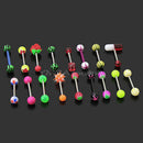 16 pcs Mixed Colors Plastic Balls Steel Barbell Tongue Bar Piercing Jew WPA