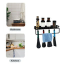 Wall Mounted Black Kitchen Pantry Rack Shelf Cookware Storage Organizer Wit