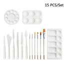 15pcs Crafts Oil Paint Tool Set Drawing Brushes Palette Scraper Easy Clean Art