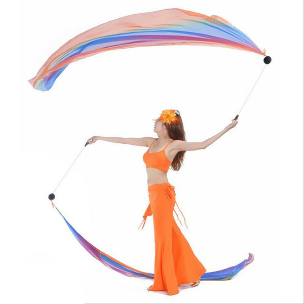 2x Women Belly Dance Silk Veil Poi Throw Balls Stage Props Accessories