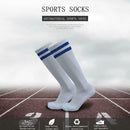 Child Sport Football Soccer Over Knee Kid Long Sock (White + Blue Stripe) A