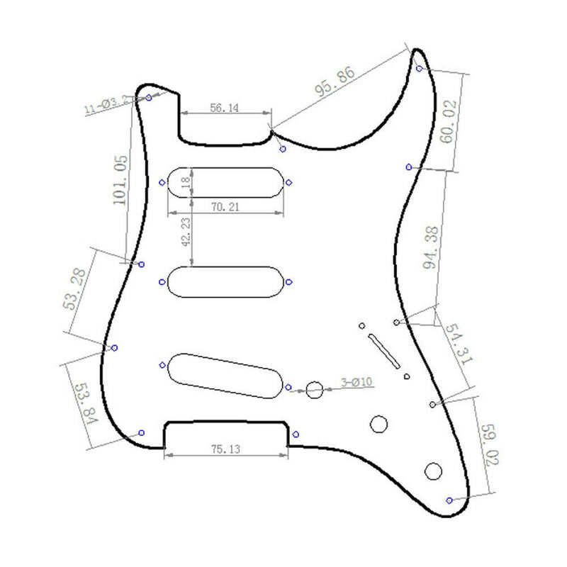 3Ply SSS 11 Holes Strat Electric Guitar Pickguard for FD (White) A