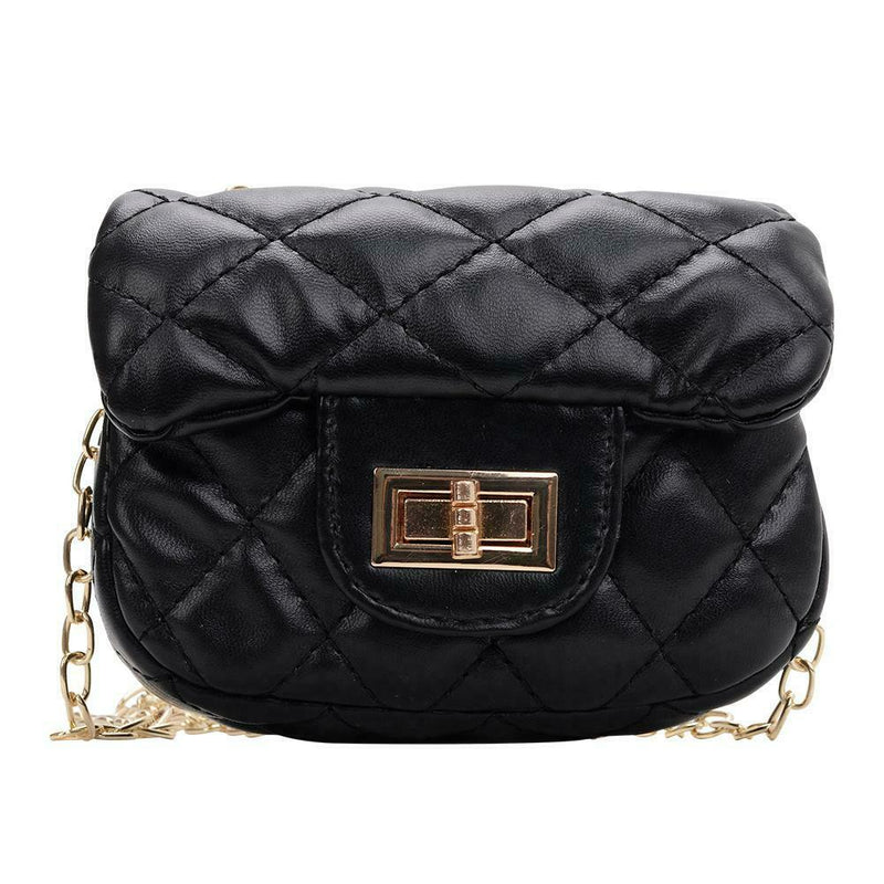 Girls PU Geometry Diamond Kids Messenger Shoulder Bags Small Bags (Black)