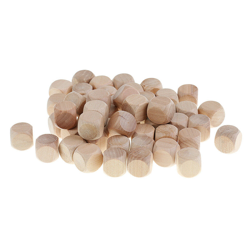 50x Natural Wood Blank Dice D6 16mm Game Dice for Kids DIY Decorating Games