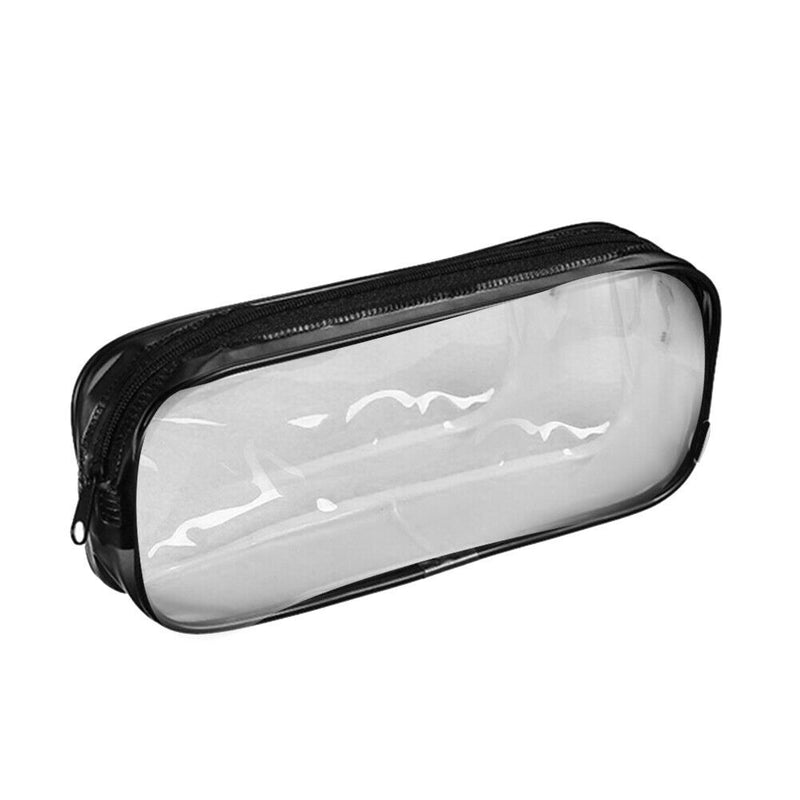 Waterproof Dust-proof PVC Transparent Pencil Case Zipper Pen Holder (Black) A