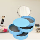 4 Layers Rotatable Jewelry Storage Box Plastic Cosmetic Container (Blue) A