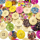 25x Assorted Flower Printed Wooden Buttons for DIY Sewing Crafts Decor 30mm