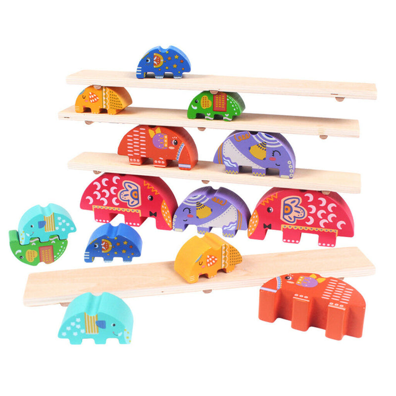 Kid Developmental Wooden Elephant Blocks Stacking Balance Game Play Activity