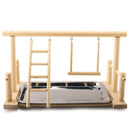 Wood Play Stand and Stainless Steel Tray Pet Bird Frame Station Parrots Pla M2G1