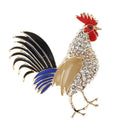 Clear Rhinestone Colorful Enamel Cock Rooster Brooch Costume Brooch Pin