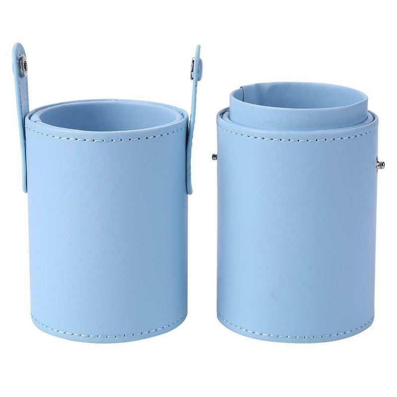 Leather Makeup Brush Holder Travel Cosmetic Pens Storage Cup Case (Blue) A
