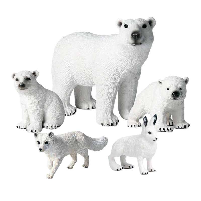 5Pieces Lifelike Solid Polar Animals Figures Arctic Animal Models Collection