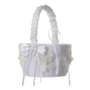Ivory White Satin Wedding Flower Girl Basket with Bow Lace Butterfly Decoration