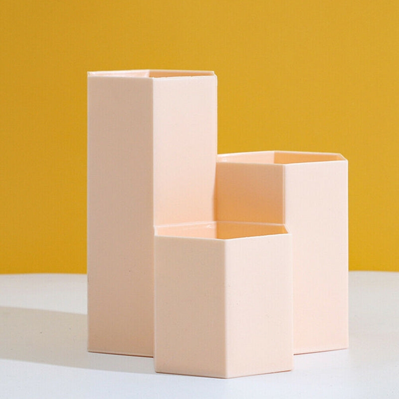 3 Lattices Makeup Brush Storage Box Cosmetics Pen Holder Organizer (Pink) A