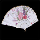 Floral Oriental Dance Party Wedding Folding Hand Fan Lace - White J6M8