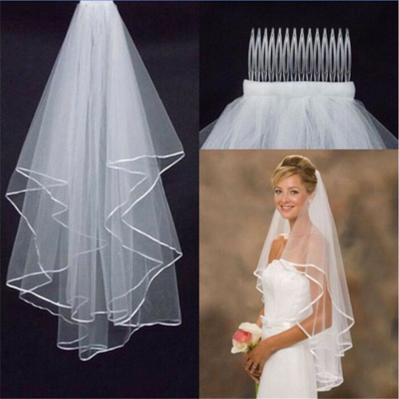 Elegant White Elegant Beauty Two Layers Short Net Tulle Bride  For Wedd â„–[