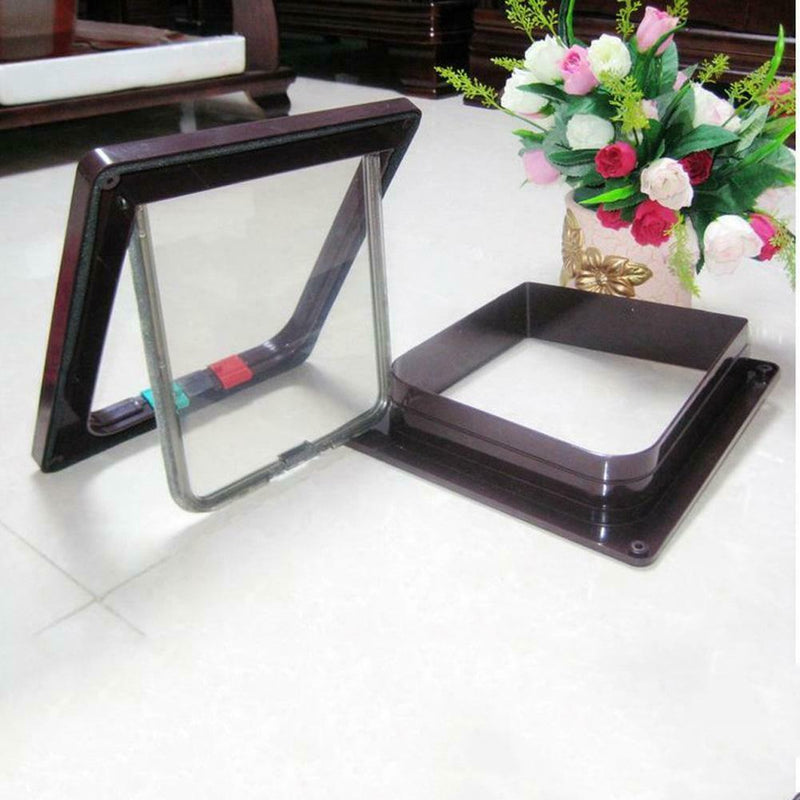 4 Way Lockable Dogs Cat Security Flap Door Kitten Puppy Pets Gate (Brown M)